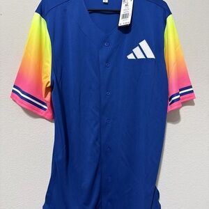 Adidas Men's Warpspeed Full Button Royal Blue Baseball Jersey Size XL JJ1673